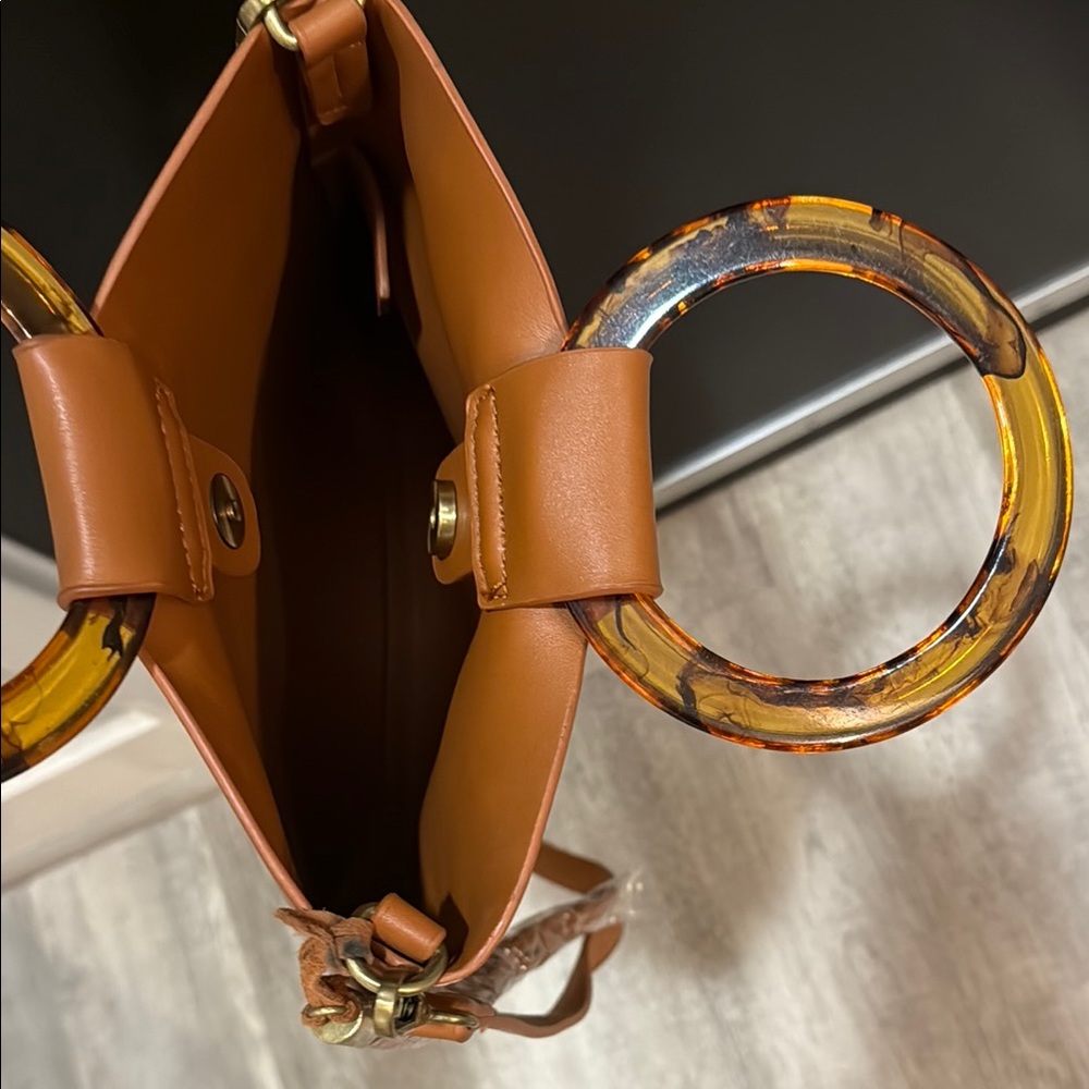 Anthropologie Tan Shoulder Bag with Wooden Handle - Picture 7 of 8